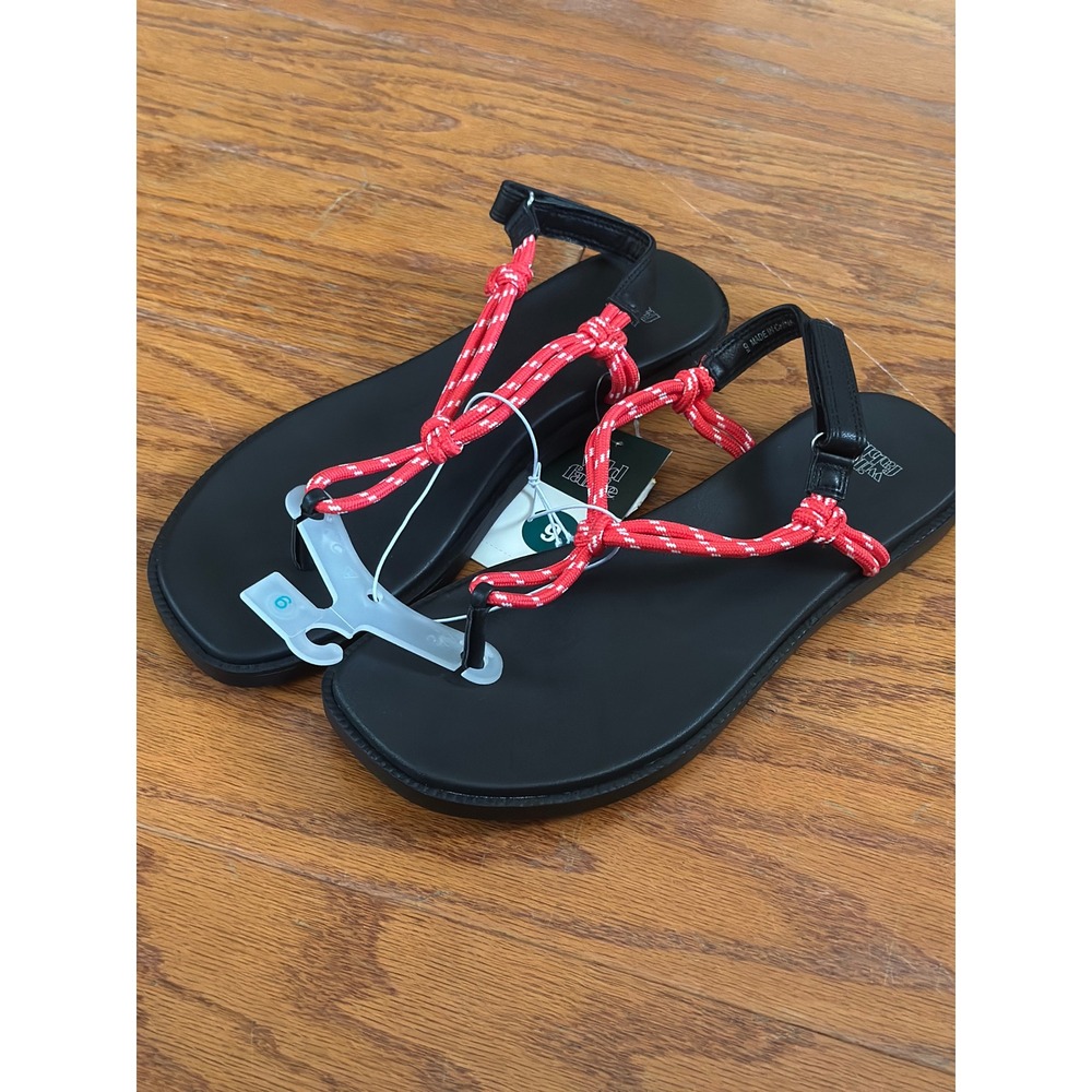 Wild Fable Womens Red Rope Strappy Thong Sandals Black Slingback Flat Size 9 NWT